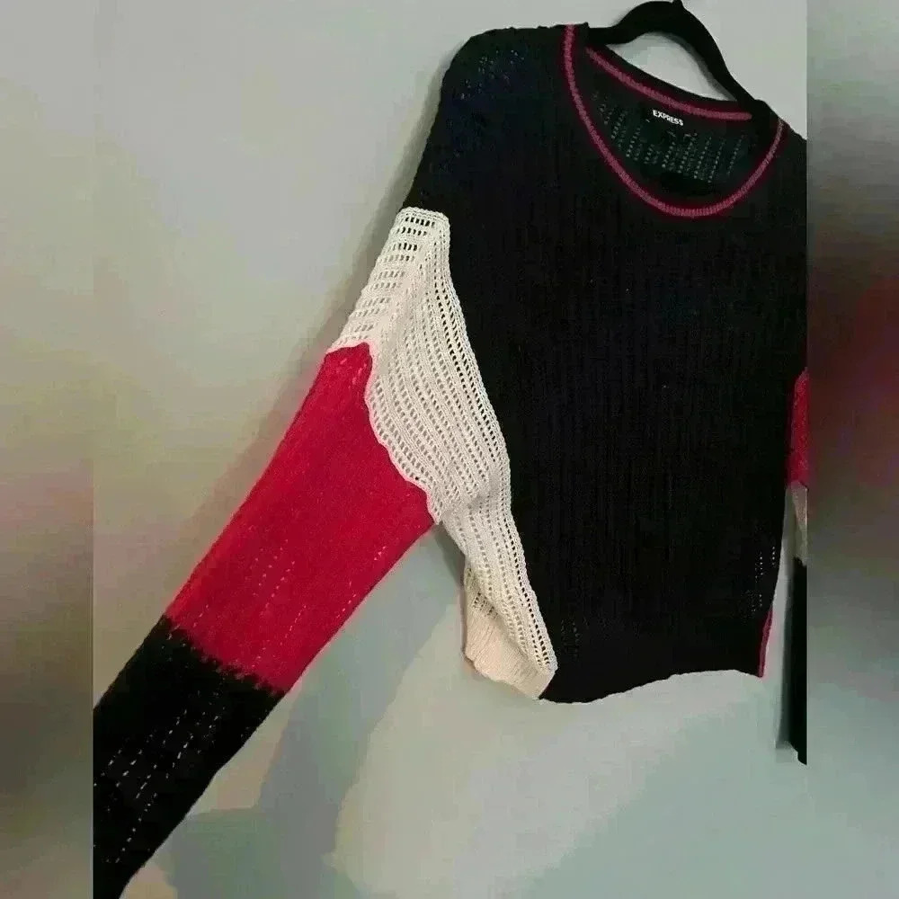 Express Open Stitch Color Block Sweater - Picture 5 of 5